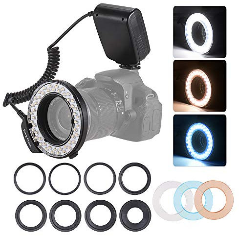 Andoer HD-130 Macro LED Ring Flash Light with LCD Display,Power Control,3 Flash Diffusers and 8 Adapter Rings for Canon Nikon Panasonic and Other DSLR Cameras