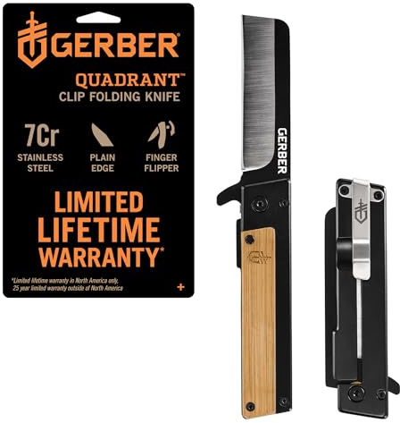 Gerber Gear Quadrant Clip Folding Pocket Knife, EDC Plain Edge Flipper Knife with Pocket Clip, Gifts for Men, Stainless Steel Survival Tool, Bamboo