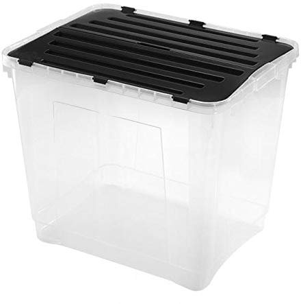 Heidrun 3 Stück Dragon Box 42 Liter - mit geteiltem deckel - 49 x 36 x 24 cm - transparent/schwarz