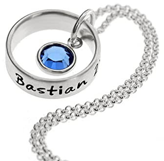Taufkette und Anhänger mit Namen personalisierbar, Geburtsteinkette aus Silber, Taufring, Geburtsring, Monatssteinkette