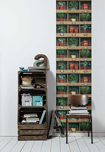 Livingwalls Klebefolie Küche Kräuter 0,52m x 2,50m braun grün Möbelfolie selbstklebende Tapete Made in Germany 368341