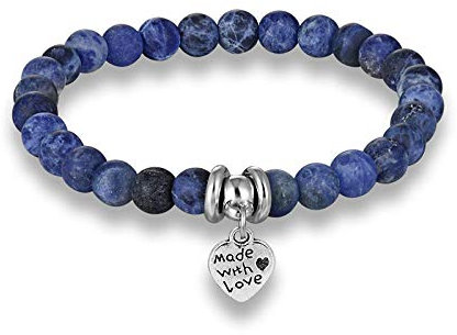 Generic Stein Armband,7 Chakra Vintage 6Mm Natur Fossil Blue Stone Beads Liebe Anhänger Energiebilanz Armreif Charm Schmuck Männer Frauen Freund