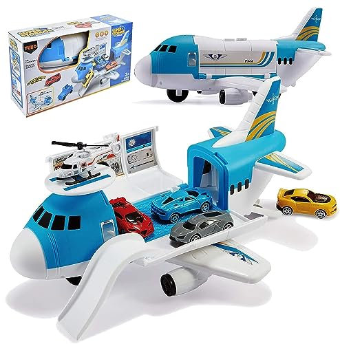Aspiree Tuko Transport Cargo Flugzeug Auto Spielzeug Spiel Set für 3+ Jahre alte Jungen und Mädchen (blau)