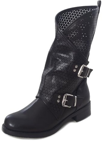 Toocool - Stivali Donna Bassi Biker Boots Motociclista Stivaletti Fibbie Anfibi SA9907 [37,YY6775 Nero]