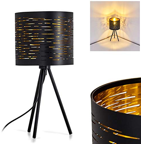 Tischleuchte Bathinda, Tischlampe aus Metall/Kunststoff in Schwarz/Gold, 1 x E14-Fassung max. 25 Watt, Leseleuchte im Retro-/Vintage-Design mit Lichteffekt u. An-/ Ausschalter am Kabel, LED geeignet