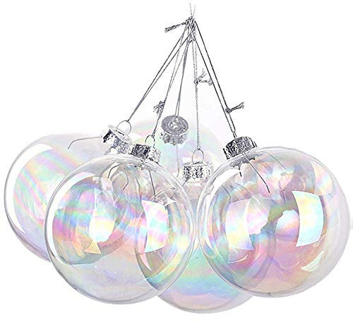 Anjing Lot de 5 boules de Noël en verre transparent irisé à remplir