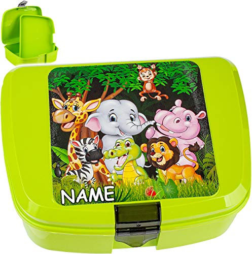 alles-meine.de GmbH Lunchbox/Brotdose - Tiere & Zootiere im Dschungel - BPA frei - inkl. Name - mit extra Einsatz/Fächern - herausnehmbaren Fach - Brotbüchse Küche Essen - fü..