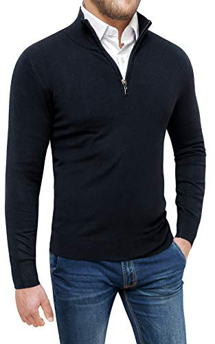Evoga Maglione Pullover Uomo Invernale Casual Golf Cardigan con Cerniera (XL, Nero Mezza Zip)