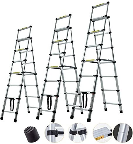 4+5 Steps Ladder 2 Ways Combination Ladder, Lightweight 150KG Capacity for Home Kitchen Office Household Multipurpose Ladder, Aluminum A-Frame Stepladder Extension Telescopic Ladder(1.4M+1.7M)
