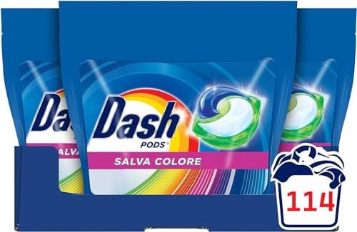 Dash Pods Detersivo Lavatrice In Capsule, 114 Lavaggi (38x3), Salva Colore, Mantiene Vivaci I Colori, Efficace Anche A Freddo E In Cicli Brevi