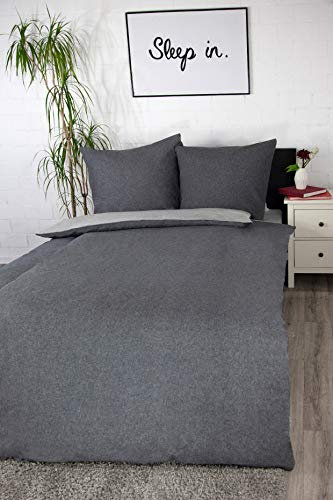 jilda-tex Biber Bettwäsche Made IN Germany Melange 135x200 cm + 80x80 cm 100% Baumwolle Feinbiberbettwäsche Edel-Flanell Verschiedene Größen/Farben (Uni Hellgrau/Dunkelgrau, 240 x 220 cm)