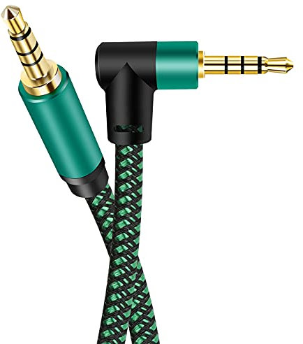 Cavo Aux, Cavo Audio da 3,5mm a 4 Poli, 90 Gradi Cavo Jack in Nylon Supporta la Funzione Compatibile con Cuffie, Telefono Cellulare, Auto, Lettore MP3, Altoparlanti, Soundbar, TV ecc (3 m)