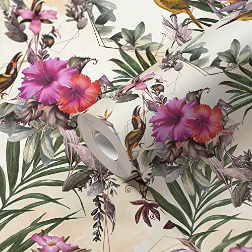 A.S. Création Vogel Tapete Floral Grün Beige 381786 Vliestapete Blumen mit Tieren für Küche 10,05x0,53m Made in Germany