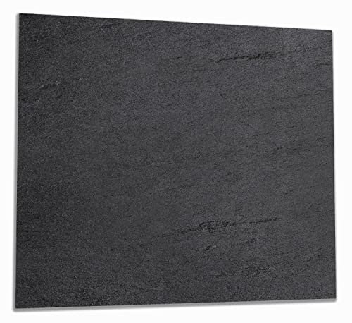 Wallario Herdabdeckplatte/Spritzschutz aus Glas, 1-teilig, 60x52cm mit 8mm hohen Füßen, für Ceran- und Induktionsherde, Schwarze Schiefertafel Optik - Steintafel