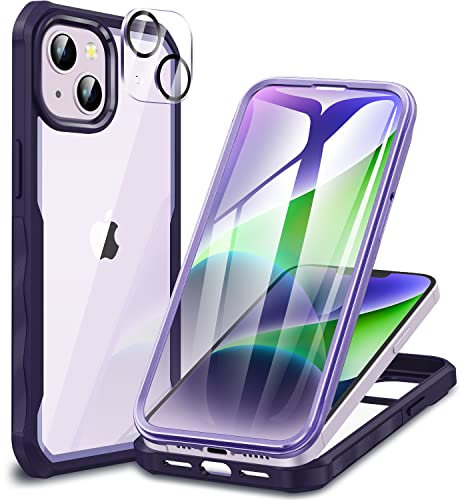 CENHUFO Compatible with iPhone 14 Plus Case Built-in Glass Screen Protector with Camera Lens Protector, 360°Full Body Heavy Duty Protective Phone Case for iPhone 14 Plus case Shockproof -Purple