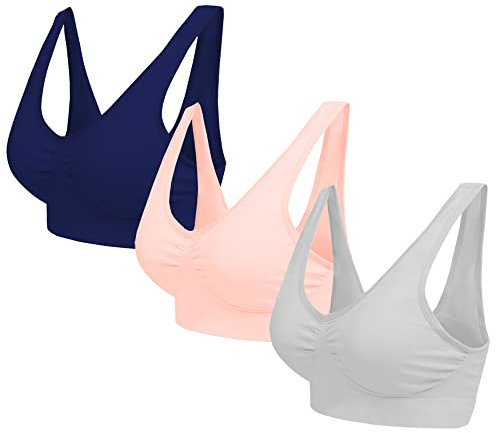 Blu Apparel Multipack Seamless Comfort Bras Sleep Bras Sizes 8-24 Not Padded Wireless (UK, Alpha, M, Regular, Regular, Navy/Grey/Peach 3 Pack)