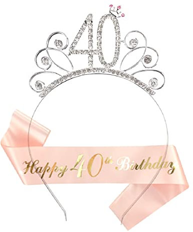 40. Geburtstagkrone Schärpe Krone,Happy 40 Birthday Geburtstag Schärpe,Frauen deko für Birthday Geburtstag Deko,Prinzessin Haarreif für Frau Deko Accessoires Geschenk