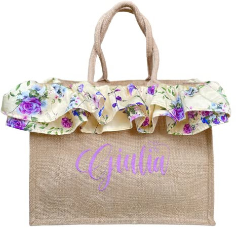 Borsa Mare in juta con ricamo personalizzata e pochette asportabile - Vacanze - Ferie - Estate - Festa della Mamma (Camaiore)