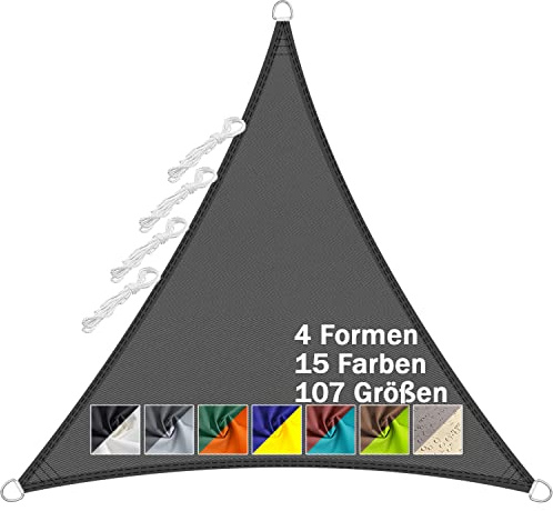 Aiyaoo Dreieckig Sonnensegel 3x3x3m Wasserdicht im Viele Größe und Farben, PES Polyester, Sonnenschutz 95% UV Schutz, Reißfest Wetterfest für Terrasse Garten Balkon- Anthrazit