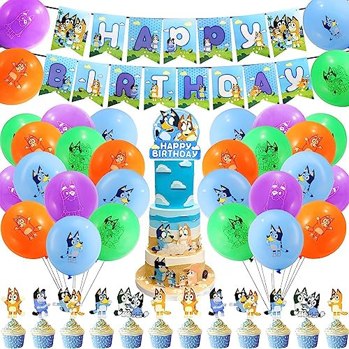 Kindergeburtstag Deko, Blue Geburtstagsdeko Dog Birthday Party Supplies Geburtstag Dekoration Inklusive Happy Birthday Banner, Tortenaufsatz, Geburtstag Luftballon