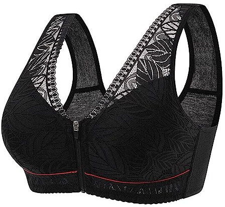 LYAART BH mit Reißverschluss vorne, vollständig bedeckende, eng anliegende BHS ohne Bügel, Sport-BH mit Reißverschluss vorne für Damen (Black,40/90)
