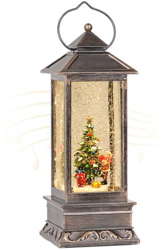 12 Inch Snow Globe Christmas, Glitter Lighted Christmas Lantern with Music, USB and Battery Operated Snow Globes Decorations Indoor for Home, Christmas Decor (Christmas Tree)
