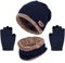 Kinder Wintermütze Schal Handschuhe, Warme Winter Strickmütze Bommel Beanie Weich Dicken Fleece Futter Schlauchschal Winterhandschuhe Hut 3 Stück Set für Mädchen Jungen Kleinkind 3-8 Jahre Marine