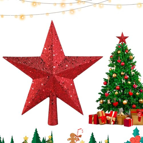 LETTERASHQP Christbaumspitze Klein,Weihnachtsbaumspitze Stern 20cm Mini-Weihnachtsbaumspitze,Treetop Weihnachtsschmuck für Feiertagsdekoration oder Heimdekoration(Rot)