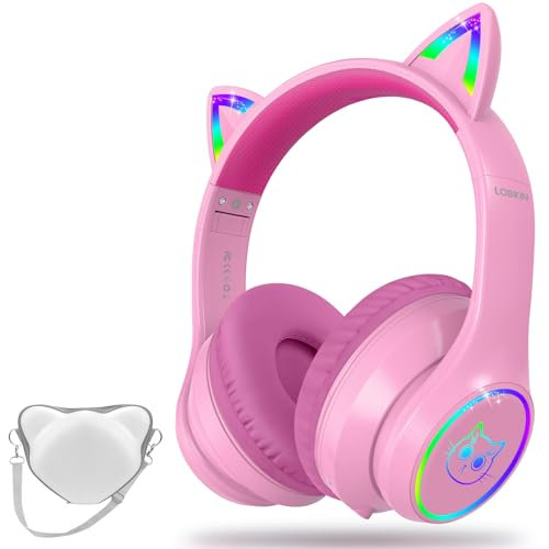 LOBKIN Cuffie Bambini, Cuffie Over-Ear Bluetooth per Bambini con Borsa, Wireless e Cablata, Cuffie Bambina Pieghevole Regolabile per Scuola, Viaggio