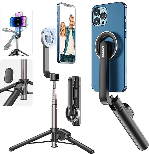 TELESIN Treppiede magnetico per selfie con telecomando Bluetooth, treppiede estensibile da 27 per iPhone 15 14 13 12 serie Pro Max, tutti i telefoni Android con funzionalità magnetica