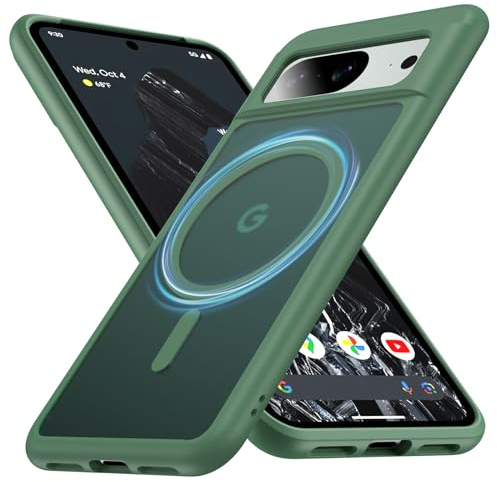FNDMIL [NO.1 Magnetisch für Google Pixel 8 Hülle mit MagSafe | [Matt] [Anti-Fingerabdruck] [Militär Stoßfest] Hardcase mit Weich Silikon Bumper Handyhülle für Pixel 8 Case Dünn 6.2'', Grün
