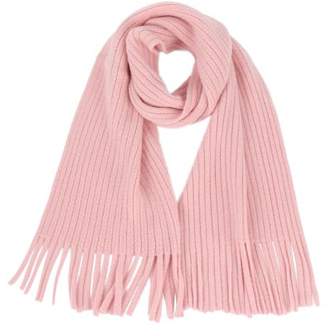 LA HUATE Sciarpa per bambini in lana lavorata a maglia con nappa, per autunno e inverno, scaldacollo tinta unita, rosa, Taglia unica