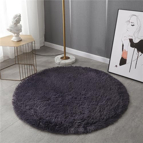 Hiseng Teppich Rund Flauschiger Waschbar, Hochflor Plüsch Weicher Teppich Wohnzimmer Teppich Modern für Innen Wohnzimmer Kinderzimmer Schlafzimmer Flur Läufer (50cm,Grau Violett)