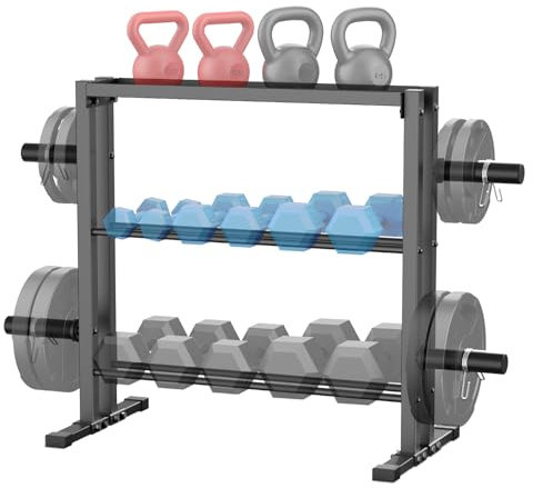 WINNOW Dumbbell Rack, 3 Tier Weights Storage Rack for Dumbbells, Weight Plates, and Kettlebells