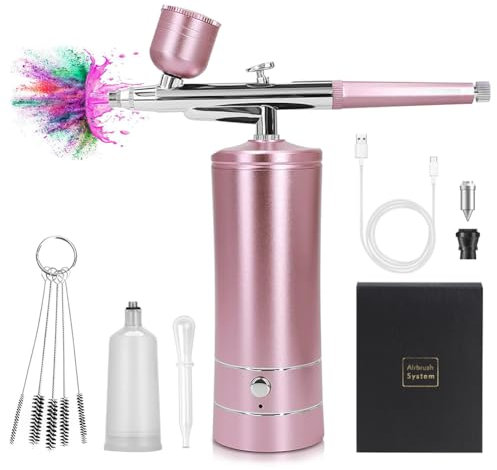 Airbrush Kit with Air Compressor, Rechargeable Handheld Paint Spray with Cleaning Set, Wireless Portable Air Brush for Painting, Nail Art, Cake Decor, Model Colouring