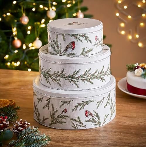 Bloomington's Direct Christmas Cake Tins - Set of 3 Nesting Round Cake Tins for Baking, Cheesecake, Winter