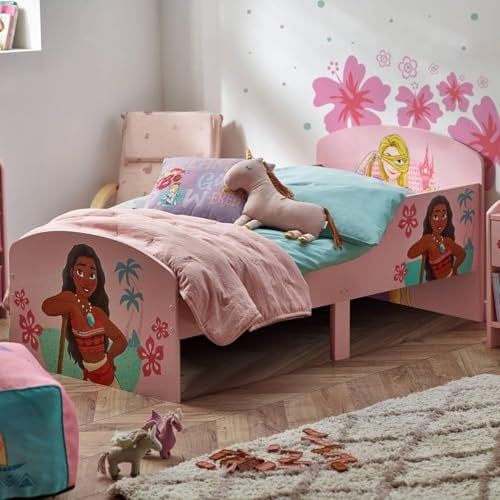 Disney Prinzessin Kleinkindbett, stabile Holzwerkstoff-Konstruktion, geschützte Seiten, Holzlatten, passend für 140 x 70 cm große Matratze (Matratze nicht im Lieferumfang enthalten)