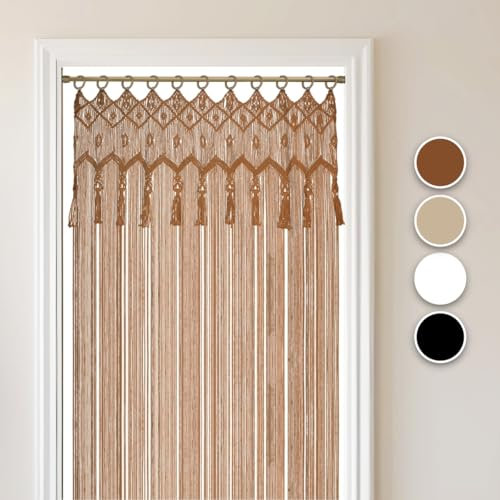 Cozyor Makramee Boho Vorhang Türvorhang Fenstervorhang 132x200cm als Raumtrenner, Wandbehang & Deko braun, für Traubogen, Hochzeit, Wohnzimmer handgemacht