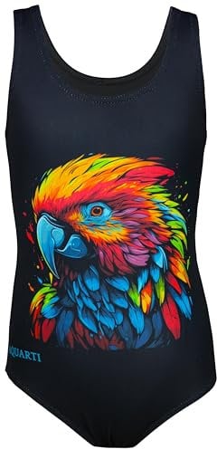 Aquarti Mädchen Badeanzug mit Ringerrücken Print, Farbe: Papagei/Schwarz, Größe: 170