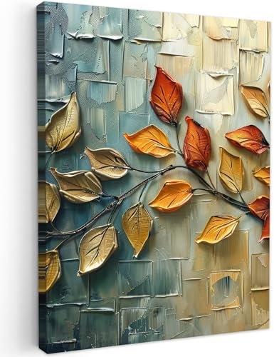 MuchoWow© Bilder 50x70 cm Wohnzimmer Deko Modern Wandbild Kunstdruck auf Leinwand Bild Schlafzimmer über Bett Room Decor Geschenke Kunst - Laub - Braun - Modern - Natur