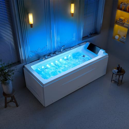67-Inch Jetted Bathtub with Heater, Back to Wall Whirlpool Tub