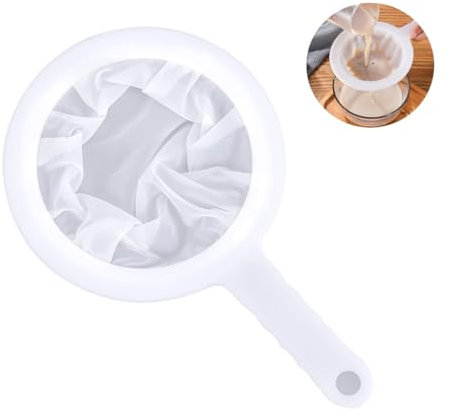 JAMAKALA White Plastic Mesh Strainer,100Mesh Kitchen Filter Mesh Sieve with Handle Hook,SOYA Milk Juice Coffee Filter Sieve,Food Filter Mesh Sieve,Nylon Filter Sieve