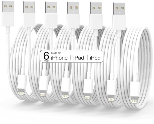iPhone Charger Cable [MFi Certified] Lightning Cable White 6Pack(3/3/6/6/6/10 FT) iPhone Charger Fast Charge Long USB to Lightning Cable for iPhone 14 13 12 11 Pro Max XR XS Mini 8 7 6 SE Plus iPad