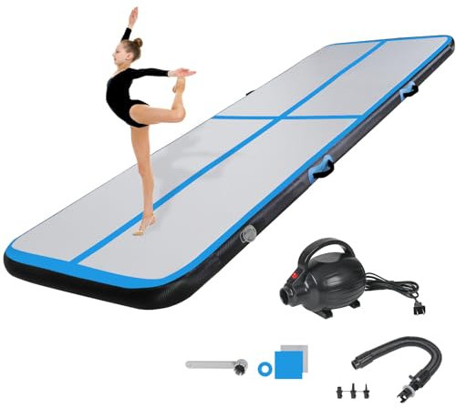 KIKILIVE 10CM Hoch Gymnastikmatte Tumbling Matte, 2M Aufblasbar Gymnastik Track Matte Air Turnmatte mit Luftpumpe Aufblasbare Sportmatte für Fitness/Outdoor/Yoga/Training usw
