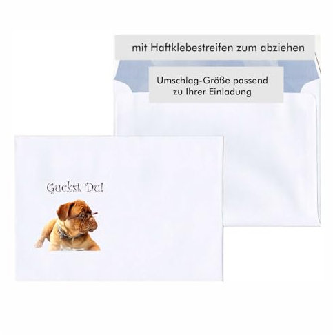 Unser-Festtag 10 Umschläge in der Größe C6 (für DIN A6 Karten), Motiv Hund mit Brille. Lustig witzig originell. Haftklebend.
