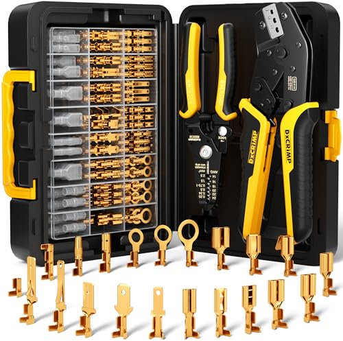 DxCRIMP Juego de Crimpadora Terminales Eléctricos con 21 Tipos de Terminales de 0,25-2.5mm²(AWG 24-14), Juego de Pinzas Para Crimpar Para Electricistas, Alicates Para Terminales Electricos