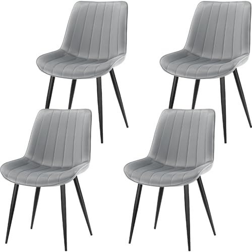 FRUOGO Esszimmerstühle 4er Set,Samt Polesterstuhl,Robuste Metallbeine,Modernes Streifendesign für Esszimmer,Wohnzimmer,Küche,Lounge,Grau