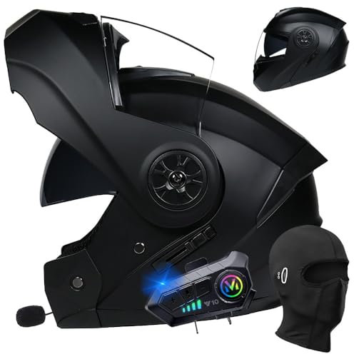 BYGMWEP Klapphelm mit Bluetooth, Integriert Motorradhelm, ECE Zertifiziert Integralhelm mit Doppelvisier, mit Eingebautem Mikrofon für Automatische Reaktion, für Männer und Frauen S~XL