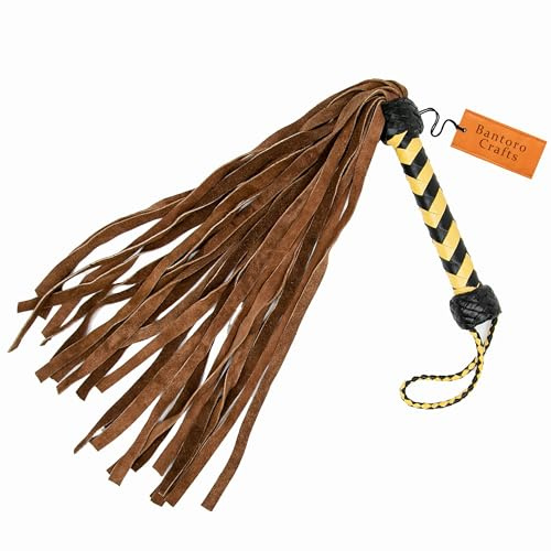 Bantoro Crafts Fouet à fessée érotique en Cuir Marron et Jaune BDSM 30 Gouttes de qualité supérieure