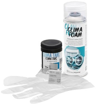 ErrecHome Kit de Nettoyage Climatisation, contient Clima Foam Nettoyant mousse pour climatiseur, Clima Tabs 40 tablettes de nettoyage évacuation des condensats, gants